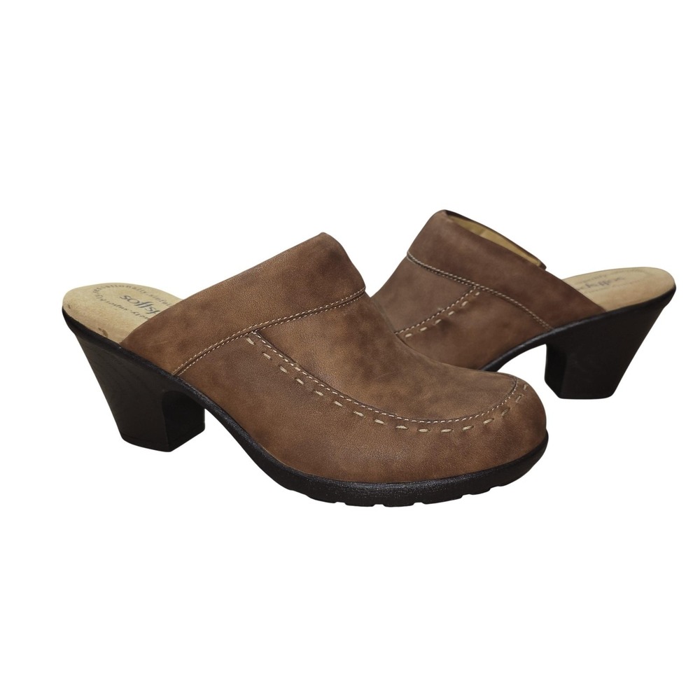 Softspots Mule Clog Shoes Women 9 Brown Leather Slip On Comfort Casual 74444